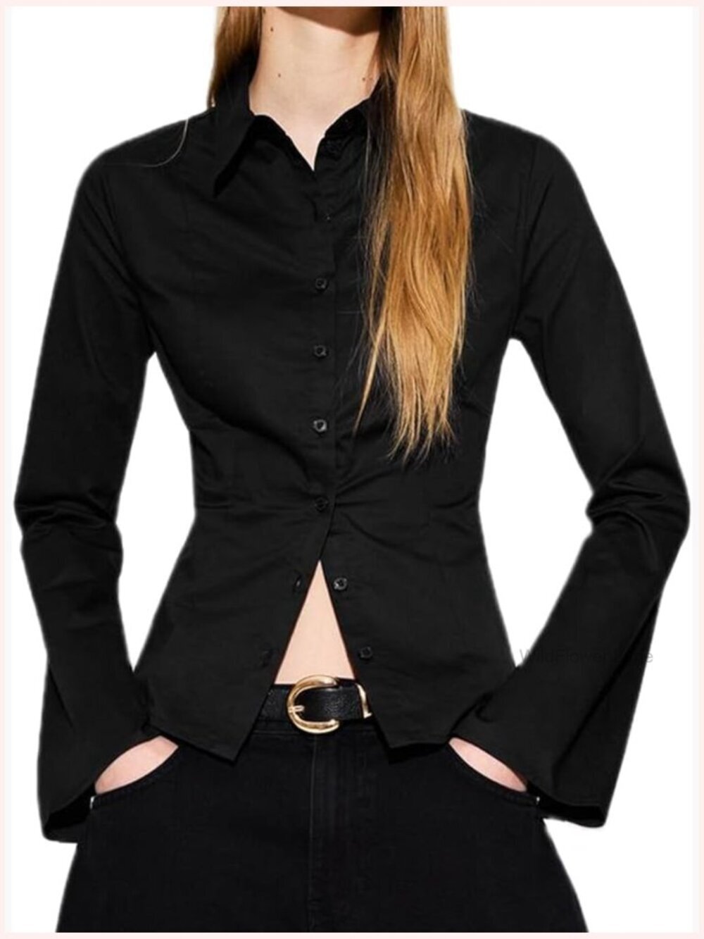 Y2K Button Up Shirt Long Sleeve Lapel Collar V Neck Slim Preppy Blouse